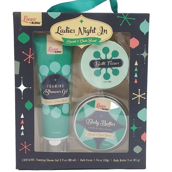 Mr Bubble Luxe Ladies Night In 'Sweet Clean' Scent Shower Gel +Body Butter +Fizz - Picture 1 of 6